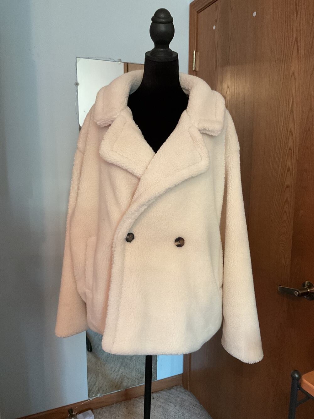 GAP Faux Fur Sherpa Teddy Bear Coat Jacket XXL Cream Ivory Double Breasted